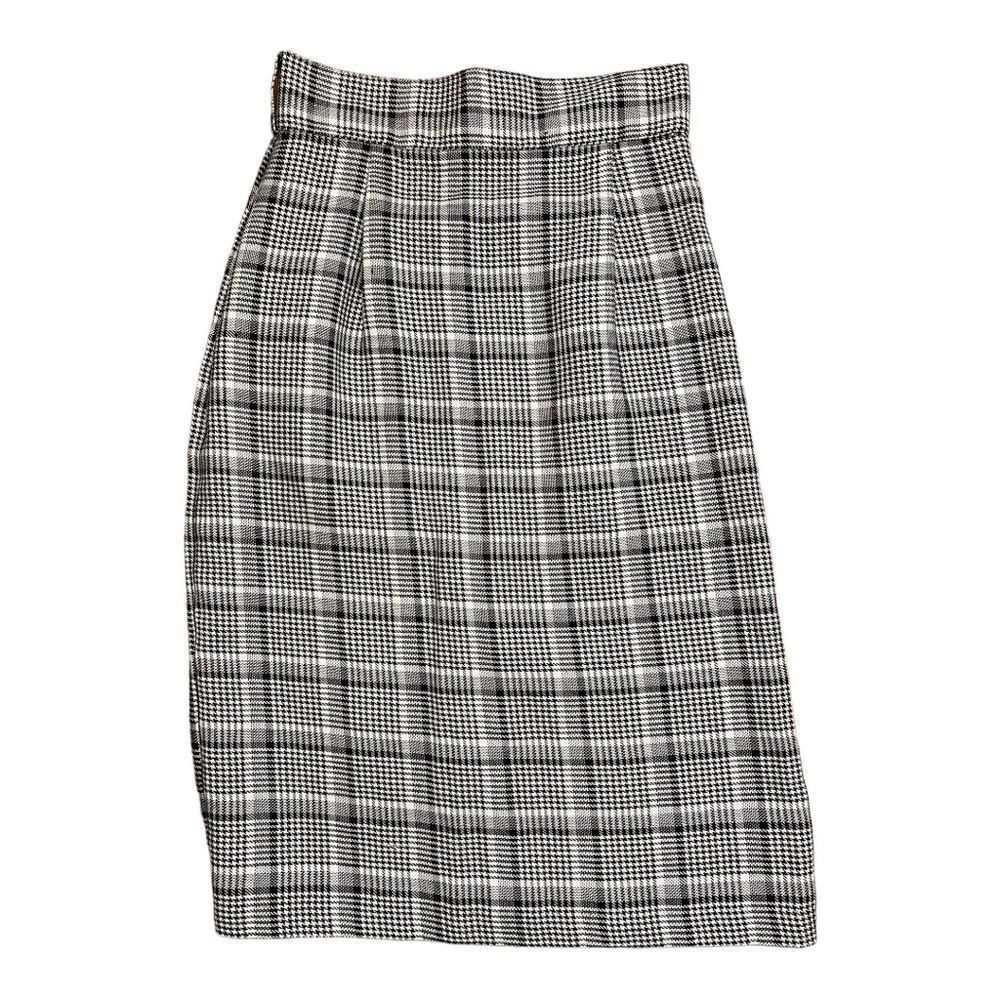 Vintage 90s Danielle B High Waist Black White Checked Skirt Women's Small Midi